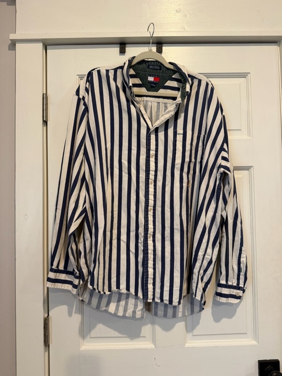 Tommy Hilfiger Other - Vintage 90s Tommy Hilfiger Men’s Navy & White Vertical Stripe Button-Down Shirt